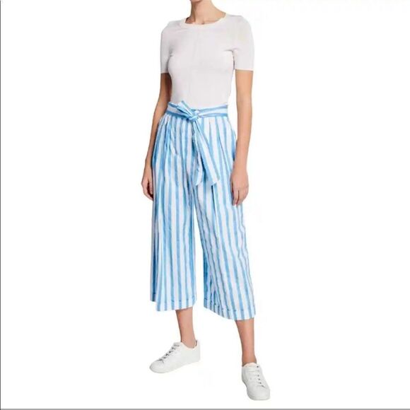 NWT ESCADA Raw-Edged Striped Cotton Wide Leg Culottes Size 36 6 - Picture 1 of 16